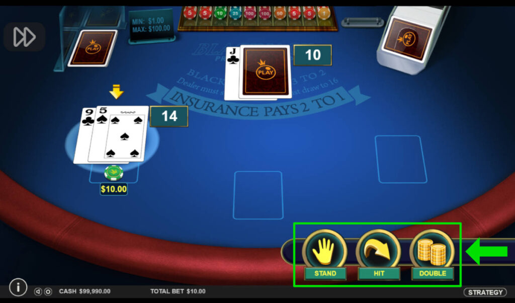 At online blackjack casinos each action has its own button to click.