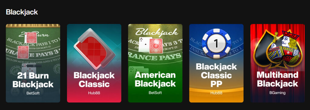 Selection of RNG blackjack games at JustCasino
