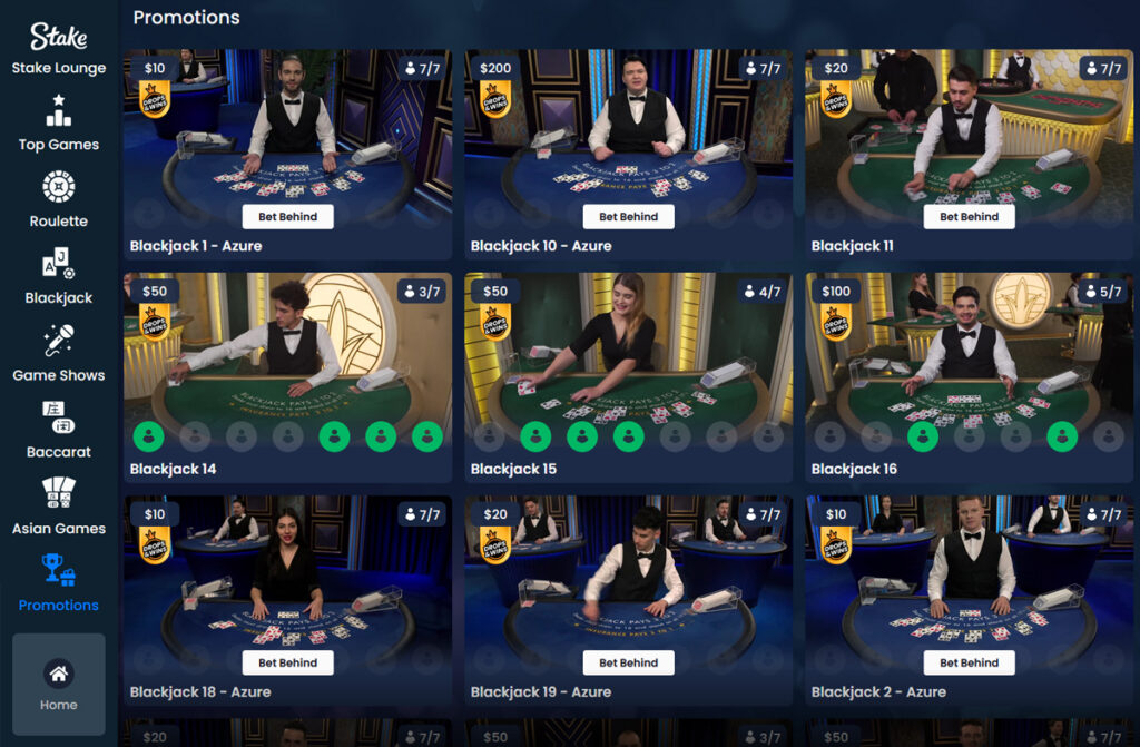There's a long list of Drops & Wins blackjack tables you can choose from