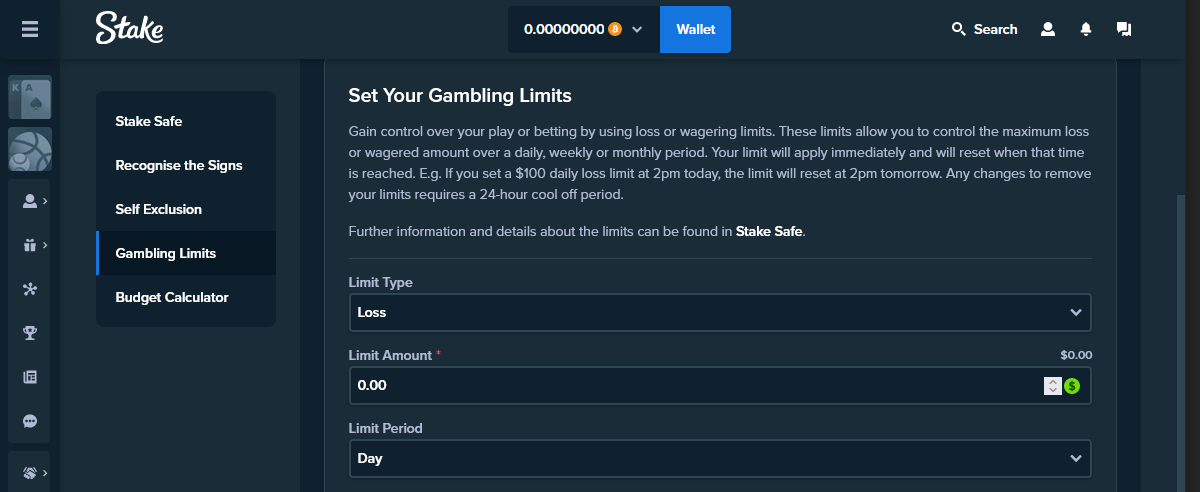 Set your Gambling Limits at Stake