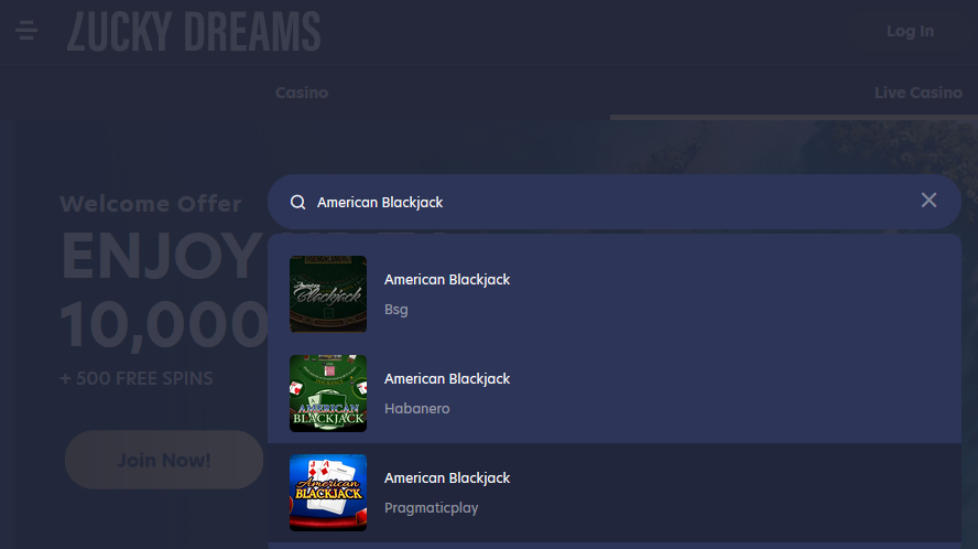 American Blackjack options at Lucky Dreams