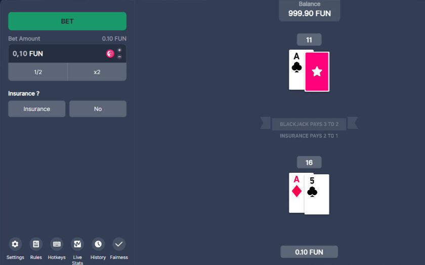 Original BitStarz blackjack game in demo mode