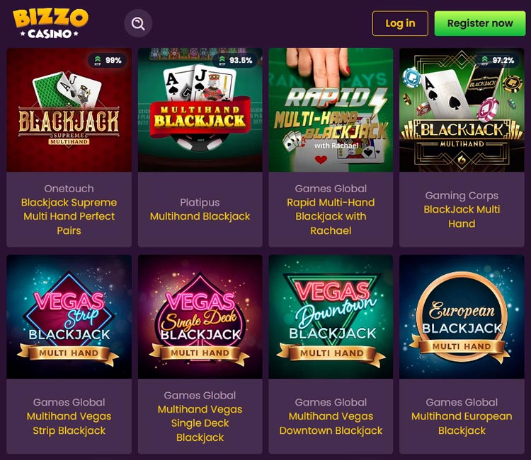 Bizzo has the biggest selection of Multihand Blackjack games we came across.