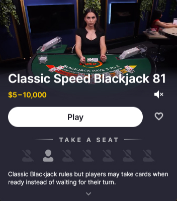 Speed Blackjack Evolution at Stake