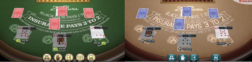 Links 21 Burn Blackjack von Betsoft, rechts von Nucleus Gaming.